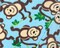Blue-Brown-Multi Polyester Monkey Printed Polar Fleece Knit Fabric By the Yard